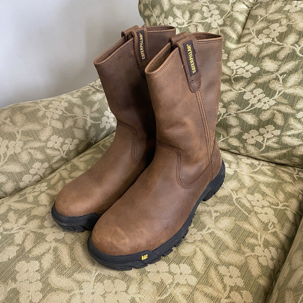 Caterpillar Drawbar Work Boots Mens 9.5 M Summer Brown Pull-On Steel Toe New
